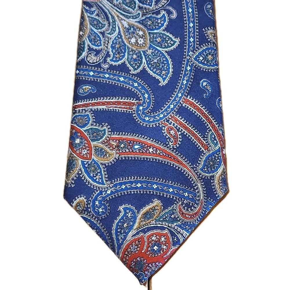 Christian Dior Monsieur Silk Tie Blue Red Paisley Vintage Italian Silk Made USA